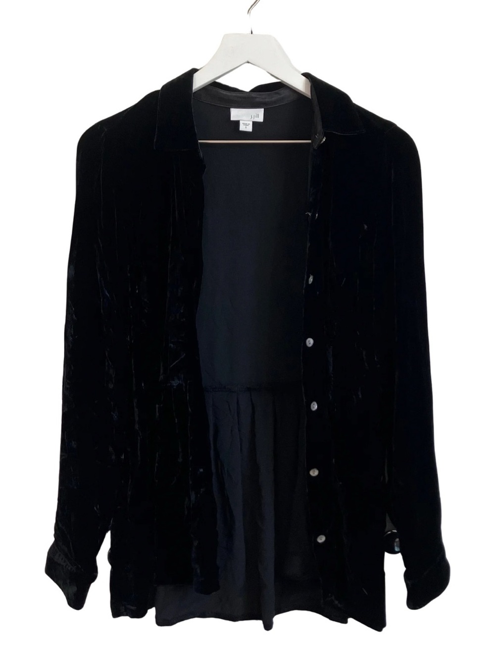 J. Jill Velvet Button Down Shirt Silk Blend Stretch Whimsigoth Witchy Black S